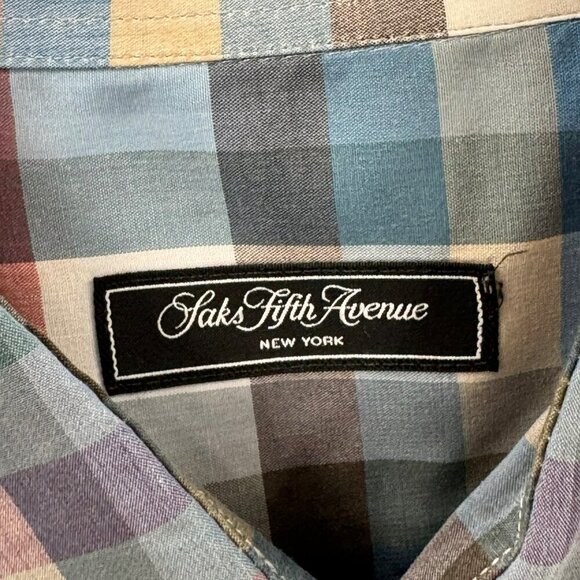 Saks Fifth Avenue New York Two Shirt Lot Mens XL Linen Solid & Plaid Long-Sleeve - Picture 7 of 8